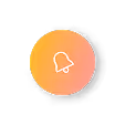 White bell icon centered on a circular gradient background transitioning from orange to pink.