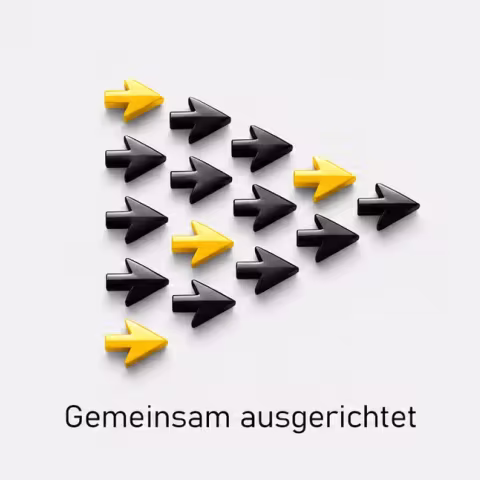 Mehrere schwarze und gelbe Pfeile sind gemeinsam nach rechts ausgerichtet.