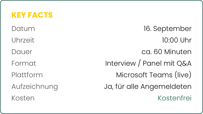 Übersicht über die Daten des Webinars am 16.09.2026