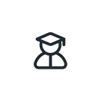 Stylized icon of a construction worker wearing a hard hat and overalls.