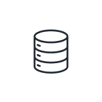 Simple black icon of a cylindrical stack representing a database.