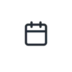 Black calendar icon with a square outline and three tabs on top against a white background.