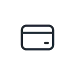 Black and white icon of a credit card with a horizontal stripe and a chip symbol.