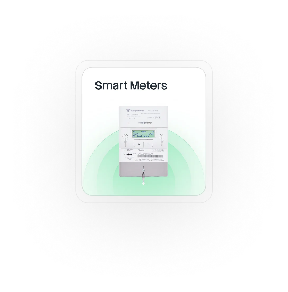 Smart electricity meter with digital display reading credit and balance availability.