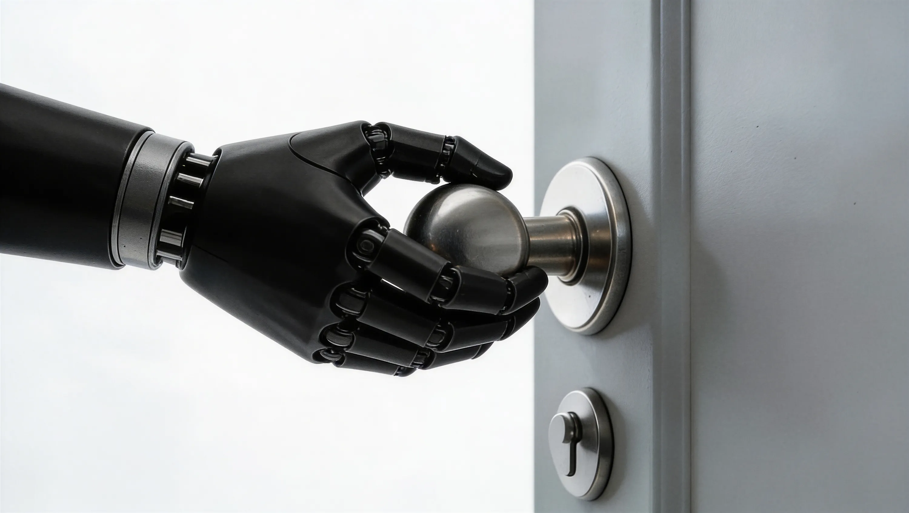 A robot grasping a door handle