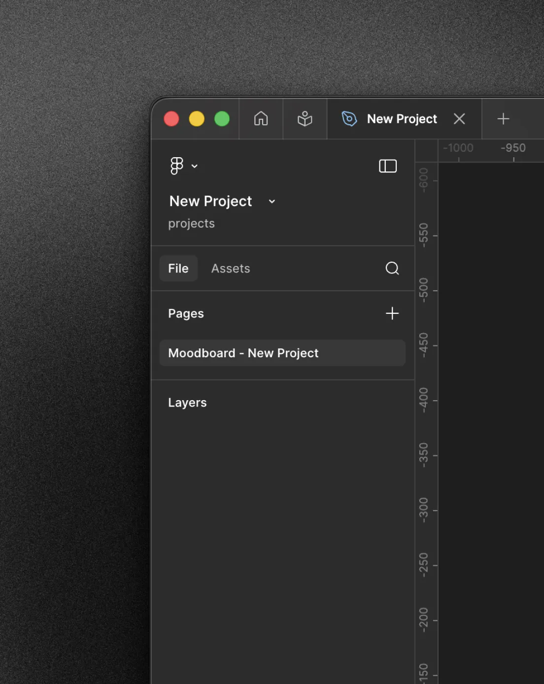 Screenshot of a design software sidebar showing a project named 'New Project' with a page titled 'Moodboard - New Project' selected.
