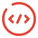 Red coding brackets icon enclosed in a red circle on a black background.