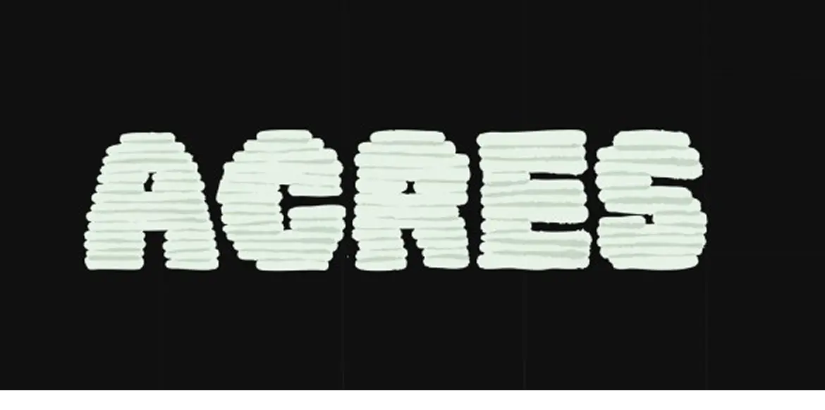 The word AGRES displayed in white block letters stacked horizontally on a black background.