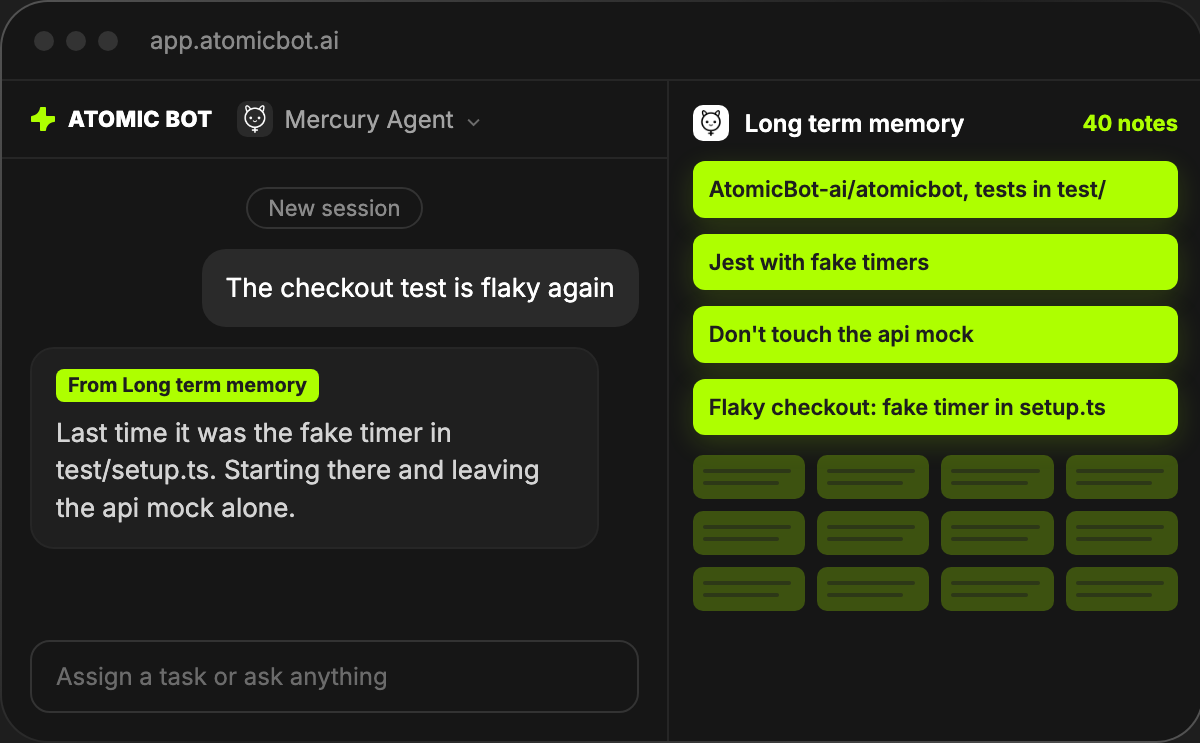 Mercury Agent starts a new session from notes in Long term memory