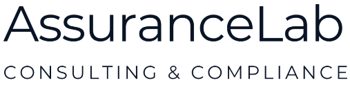 AssuranceLab Consulting & Compliance text logo in dark blue.