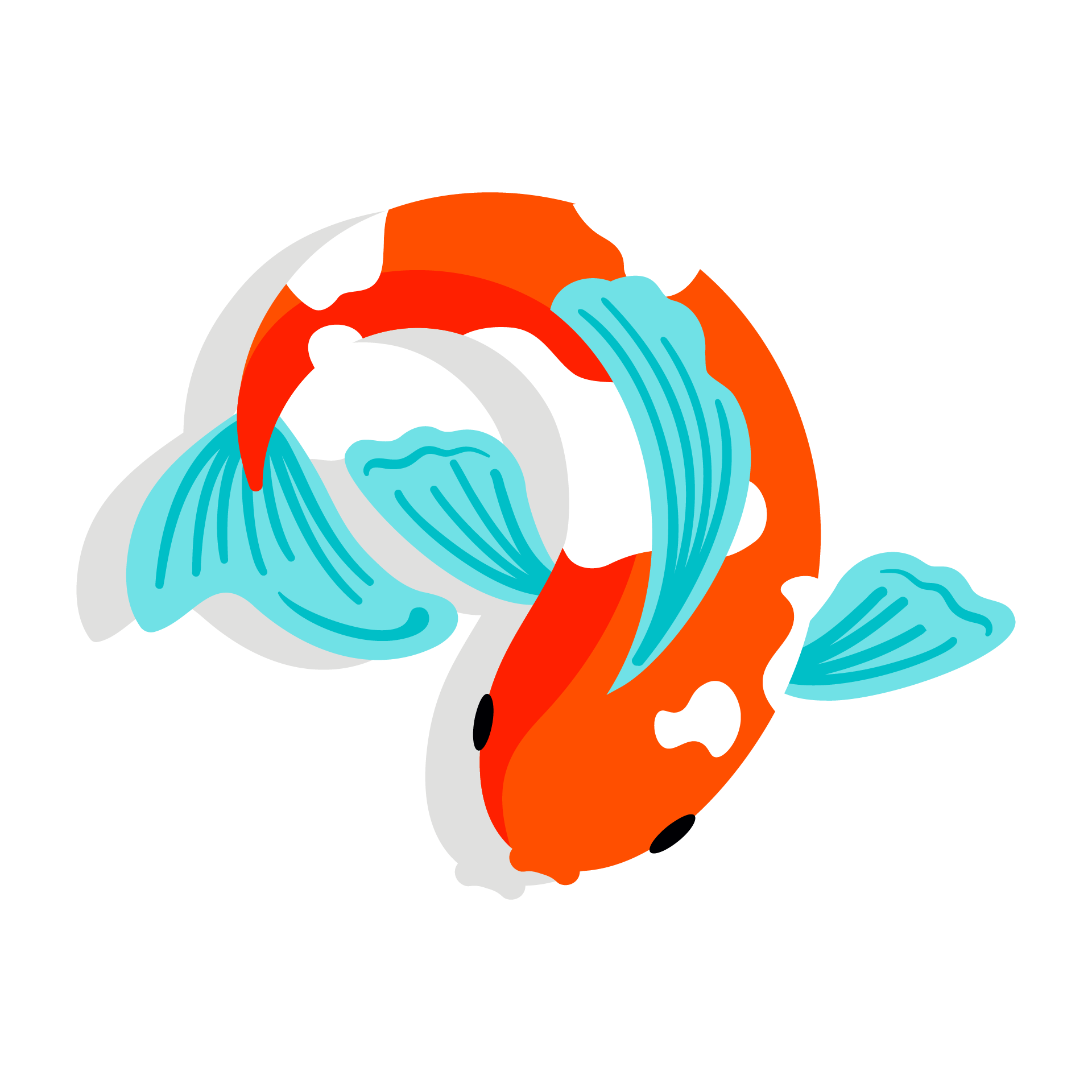 Bell Howley Perrotton logo featuring three stylised koi fish in orange, turquoise and white arranged in a circular formation, symbolising movement, balance, connection and fluidity in a modern minimalist design.