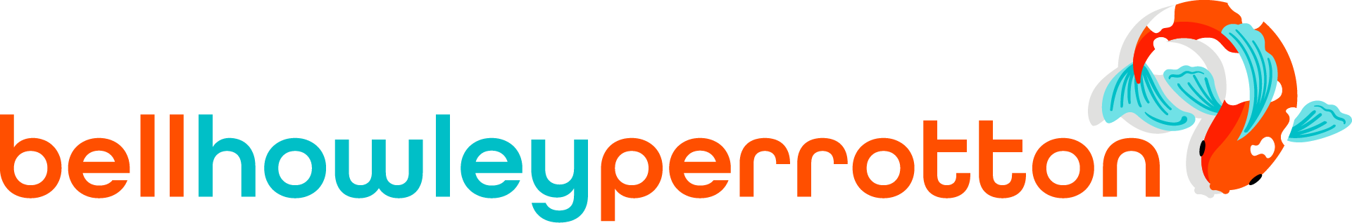 Bell Howley Perrotton logo with orange and blue text and an orange koi fish graphic on the right
