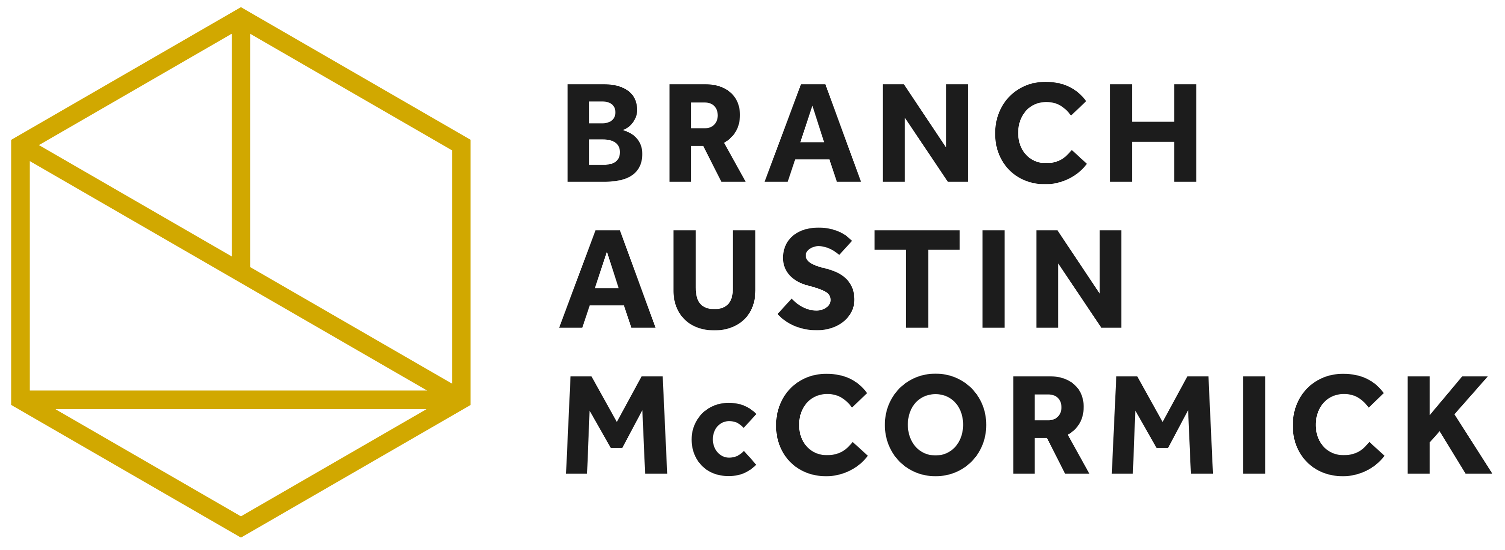 Gold geometric hexagon logo next to BRANCH AUSTIN McCORMICK text in black.