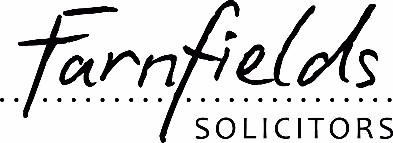 Farnfields Solicitors logo with stylized handwritten text and dotted line underline.