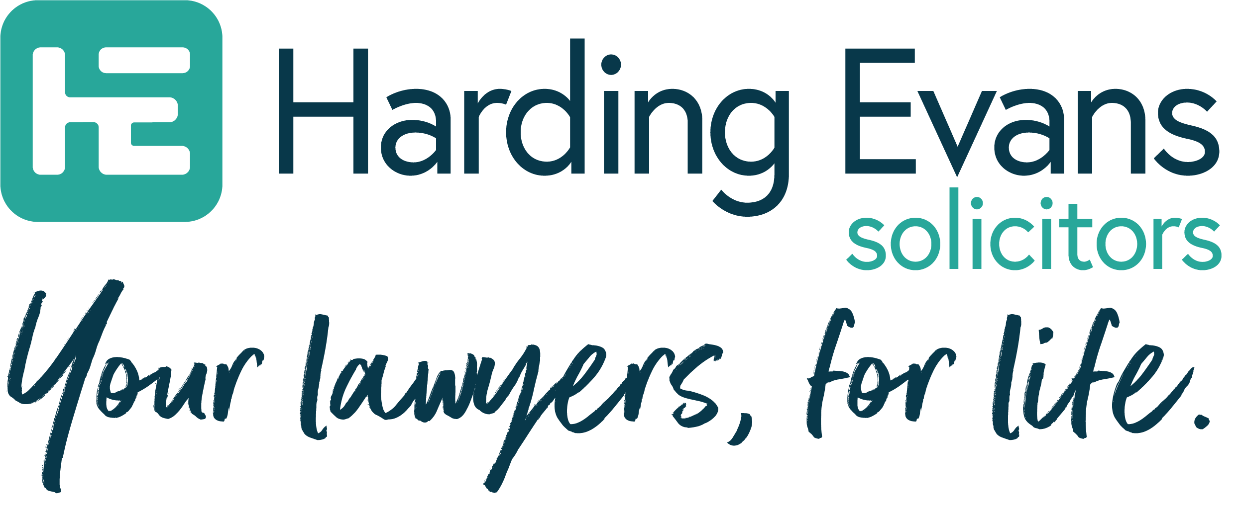 Harding Evans Solicitors logo with the tagline Your lawyers, for life.