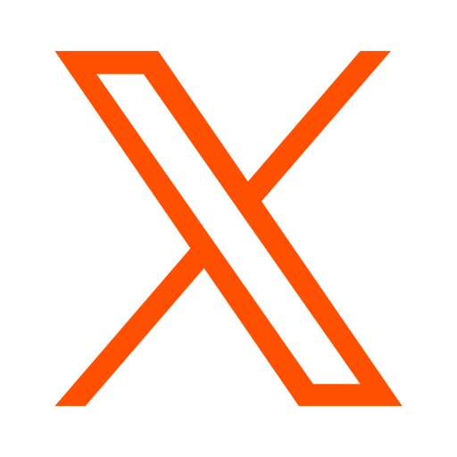 Orange stylized X logo on white background.