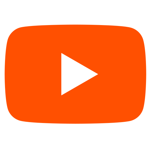 White play button on an orange rounded rectangle background, resembling the YouTube logo.