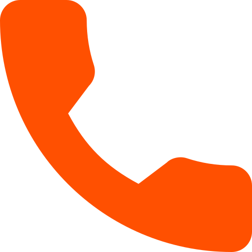 Simple orange telephone handset icon on a white background.
