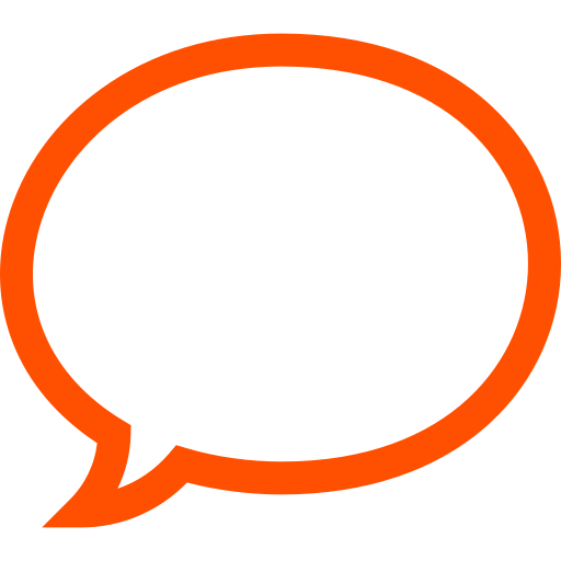 Empty speech bubble outlined in bright orange on a white background.