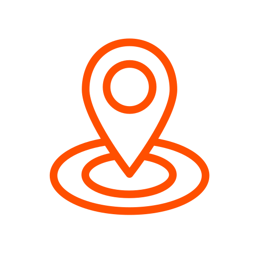 Orange location pin icon on concentric circular rings indicating a map point.