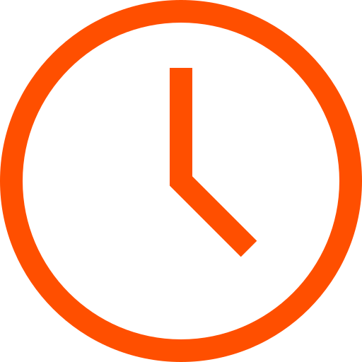 Orange clock icon showing time at 3:00 on a white background.