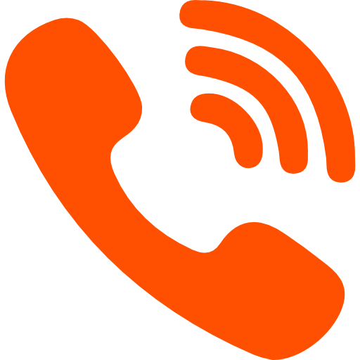 Orange phone handset icon with sound waves indicating a call or helpline.