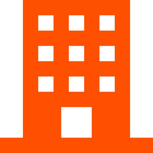 Orange building icon with nine square windows and one central door representing commercial property.