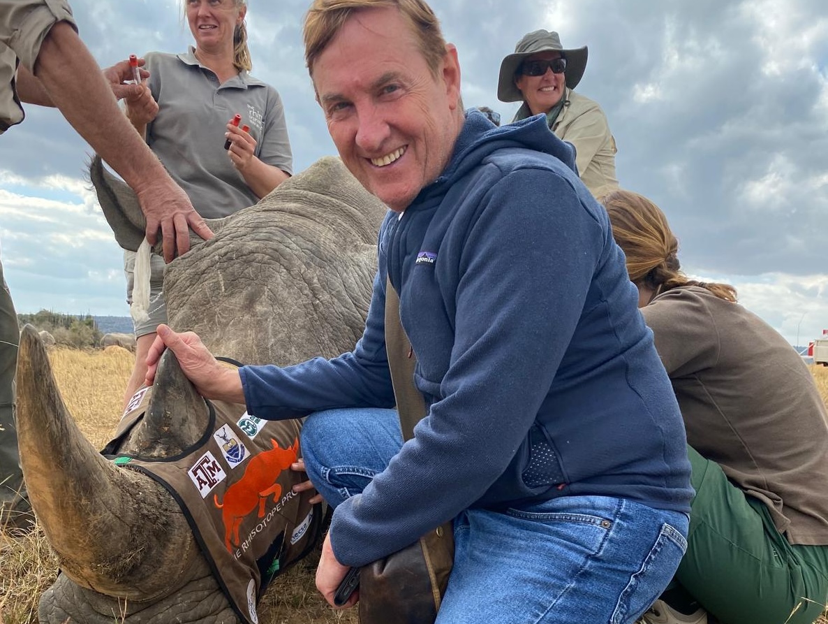 Dr Roger Howsley with a rhino