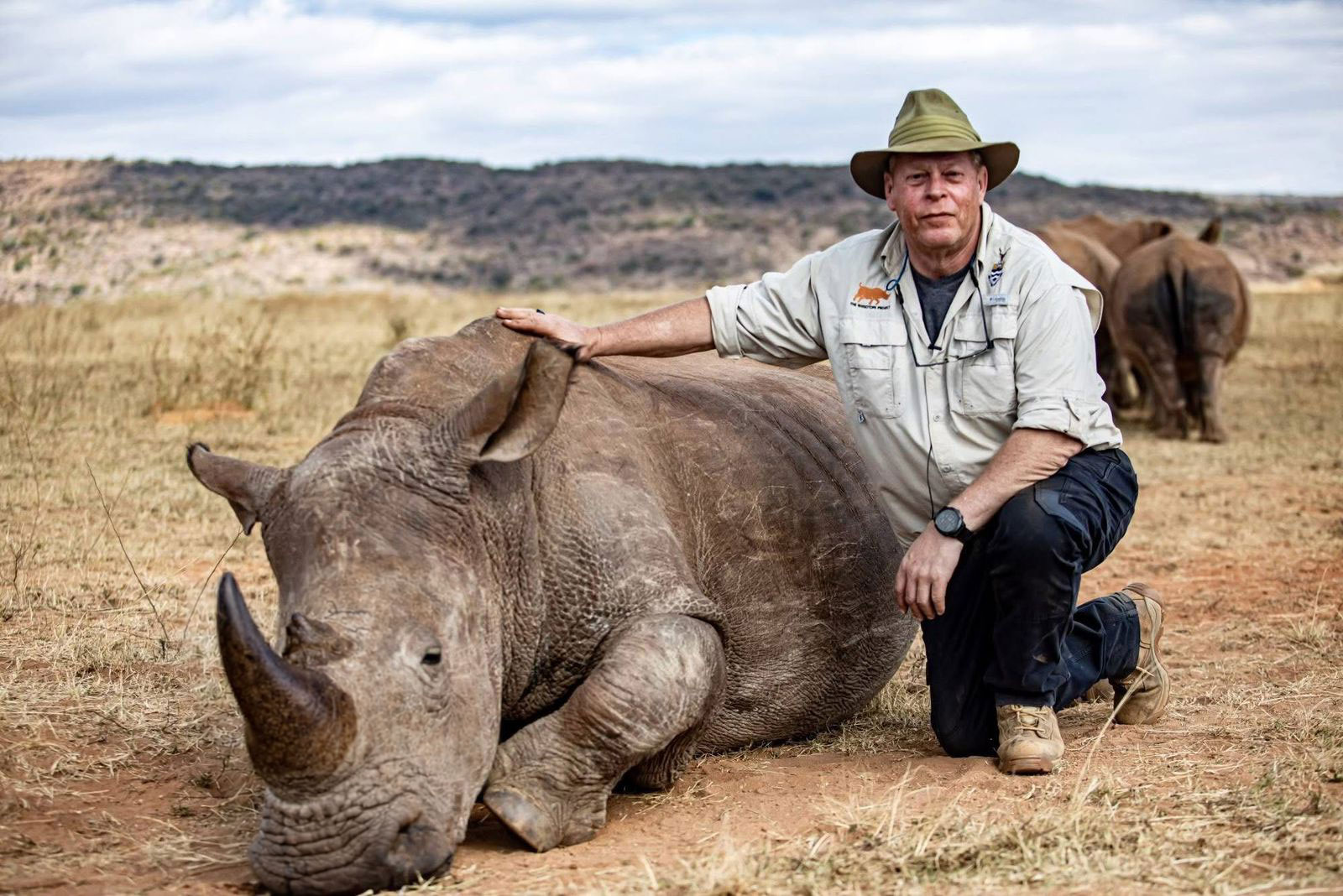 Prof James Larkin with a rhino