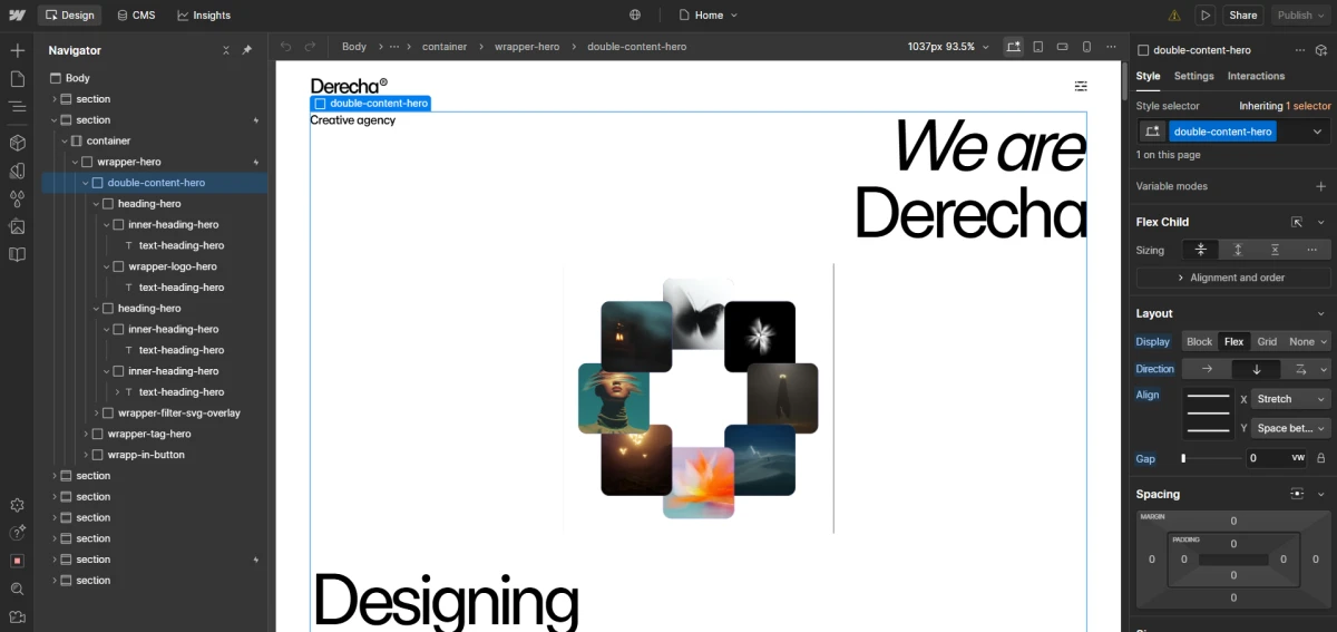 Website preview with design collage elements.