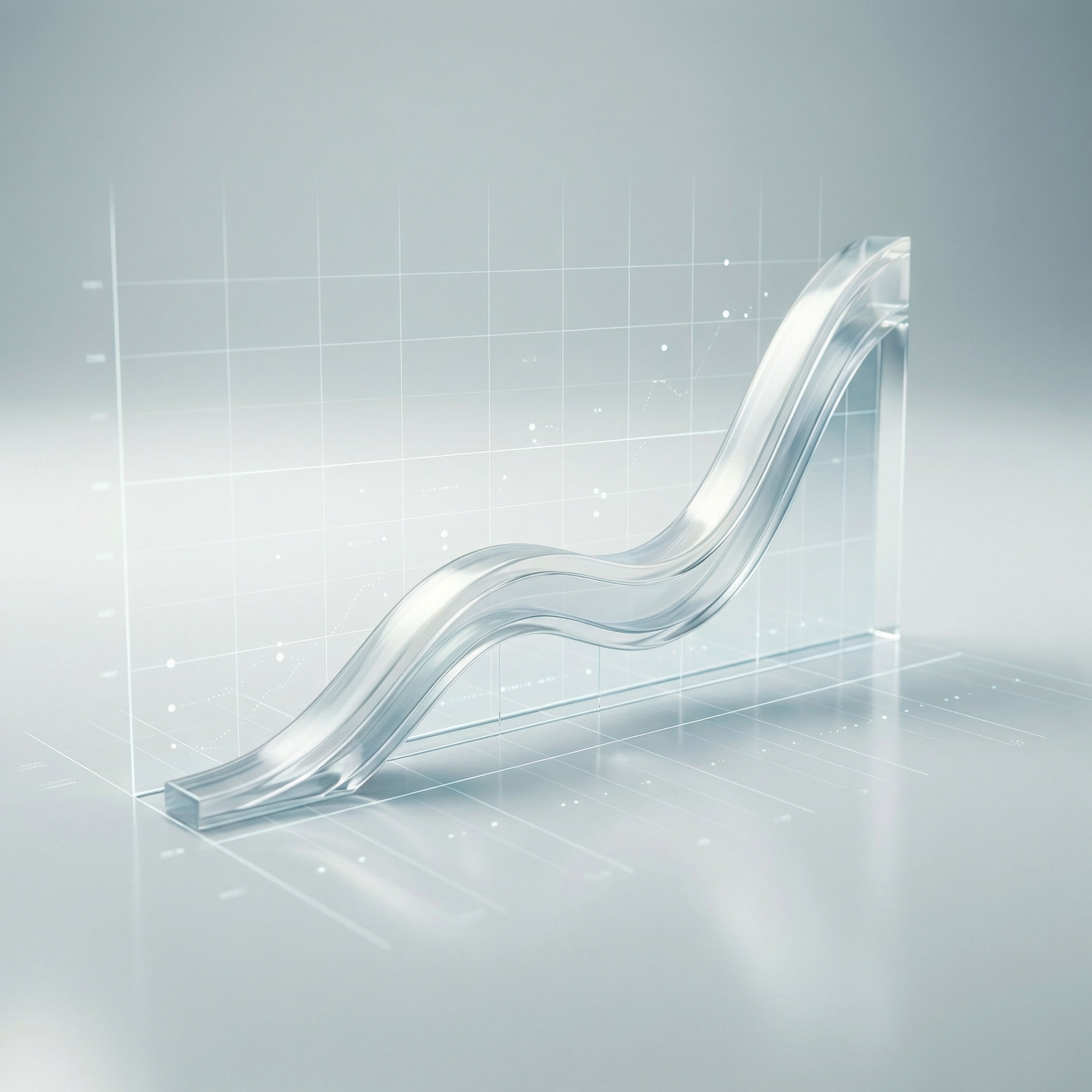 Transparent 3D curved line graph with grid lines on a light gray background.