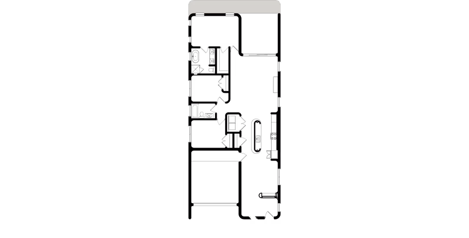Black background with a light gray rounded rectangle, thin white lines, and a white bracket