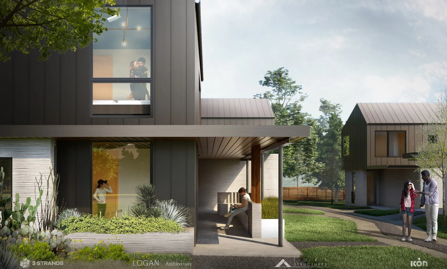 3 Strands and ICON 3 D Printed Homes Austin TX 2021 Exterior Credit Logan Architecture