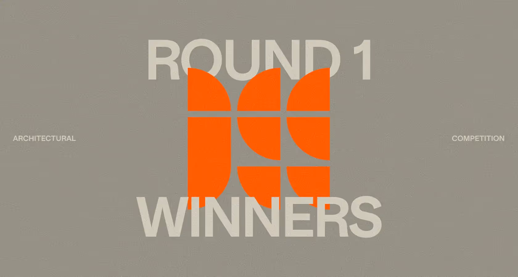 Round 1 winners text with orange geometric shapes on gray background