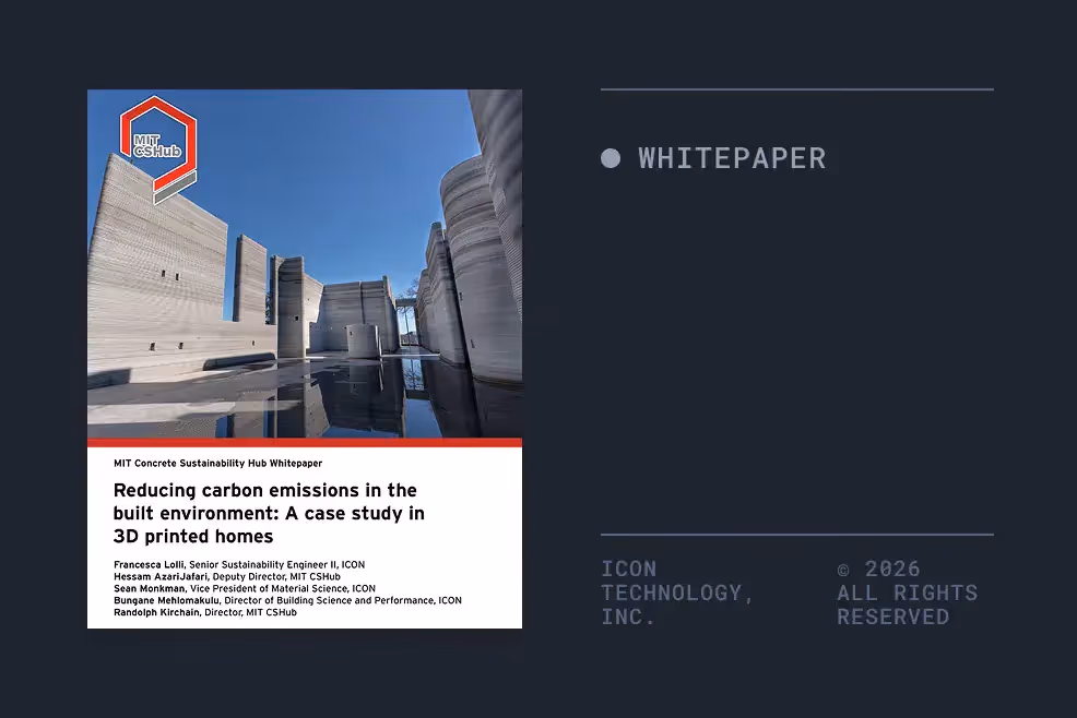 Whitepaper cover with 3D-printed concrete walls over reflective water and MIT CSHub logo