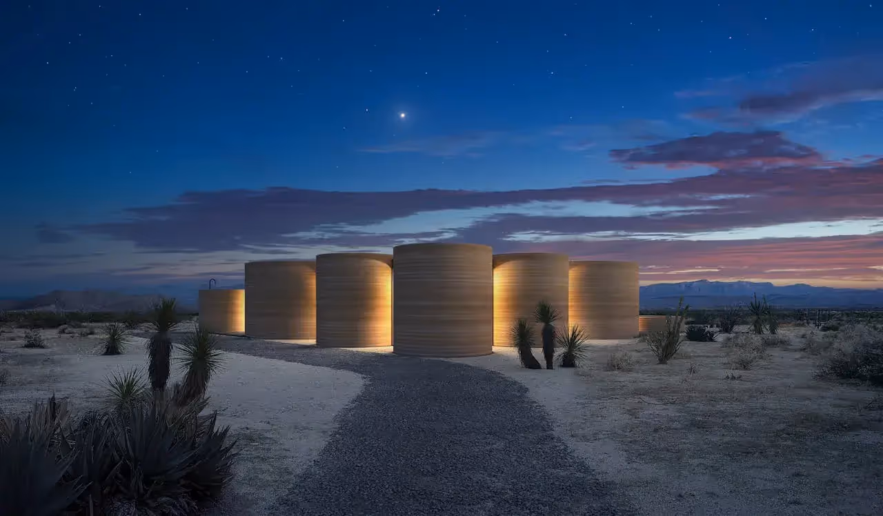 EL COSMICO 3 D printed Sunday Homes front concept render