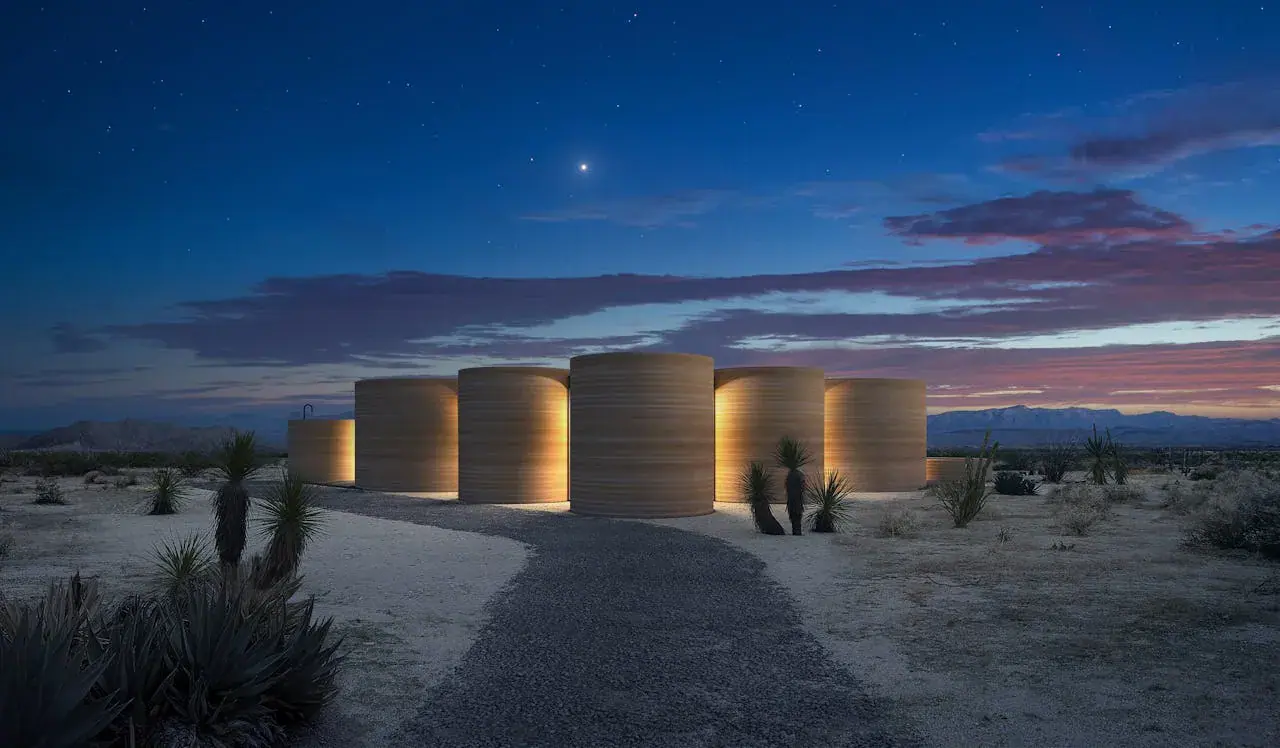 EL COSMICO 3 D printed Sunday Homes front concept render