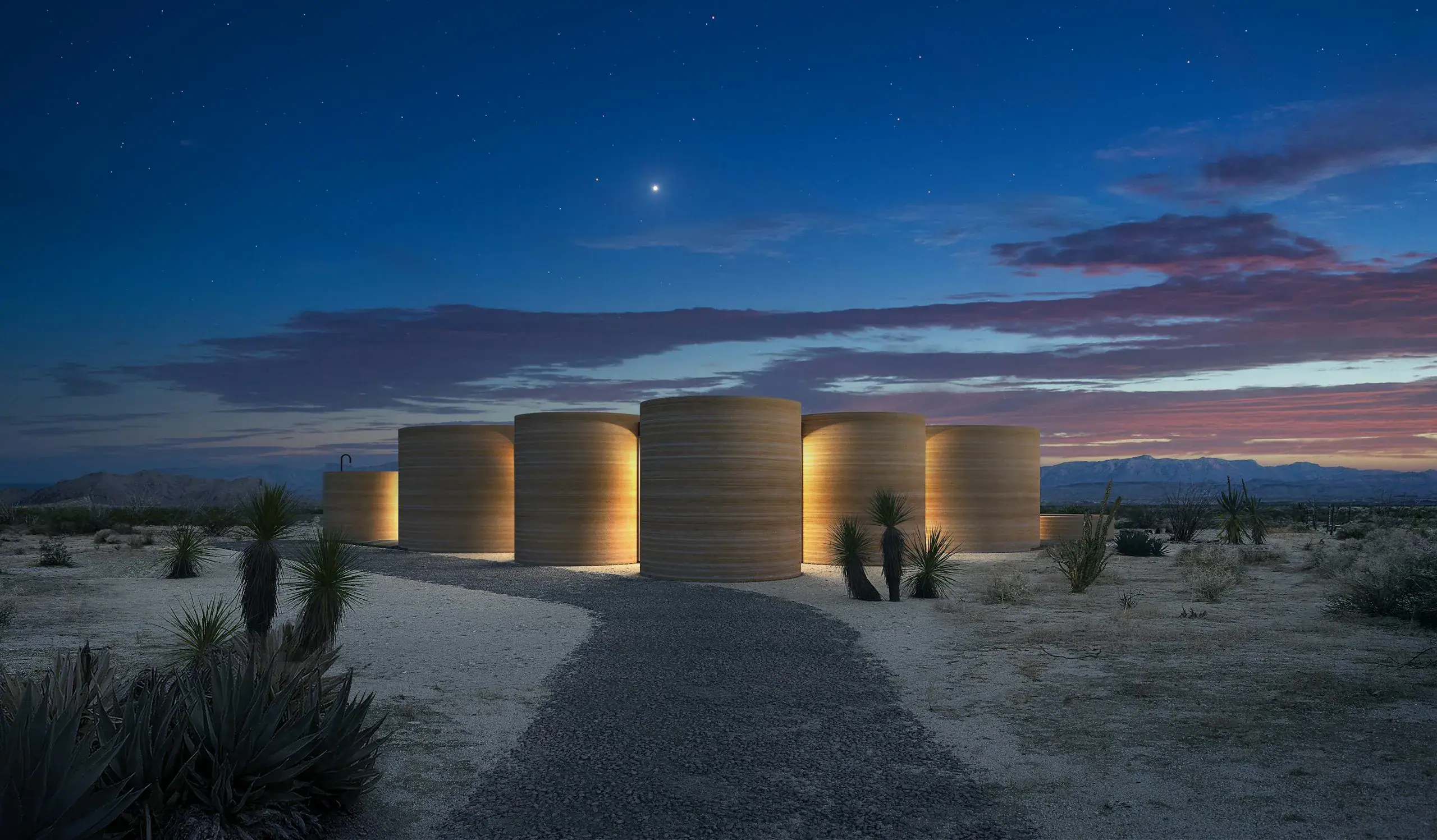 EL COSMICO 3 D printed Sunday Homes front concept render