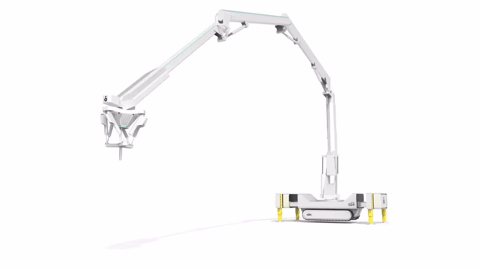Mobile robotic 3D-printing arm with tracked base and articulated boom for automated building construction