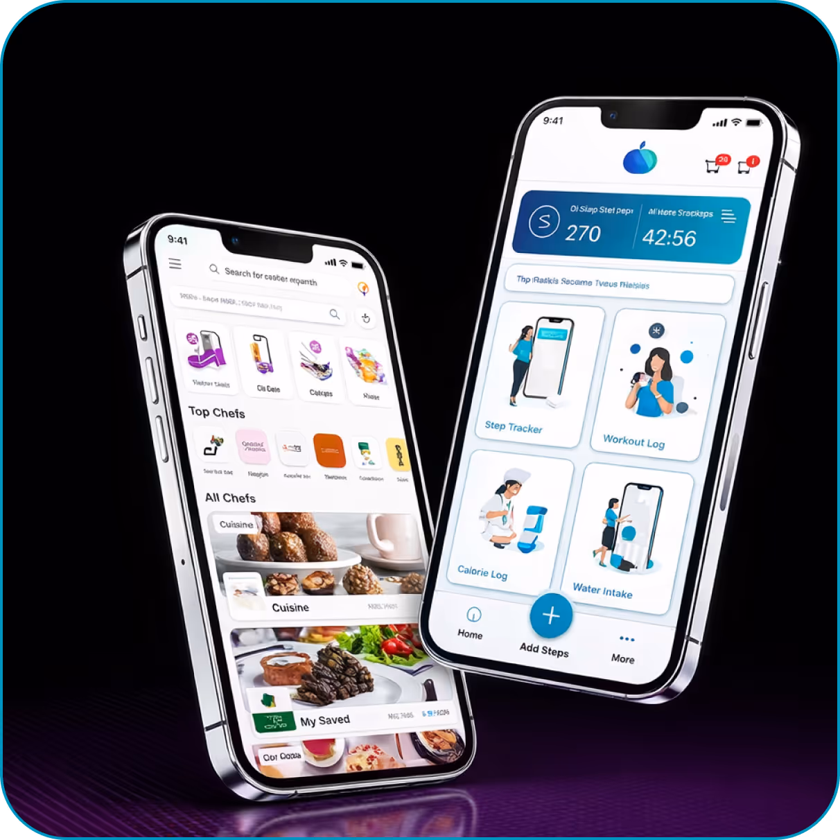Blockchain mobile app interface design displayed on dual smartphone screens
