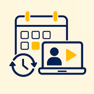 Kalender, Uhr und Laptop für Online-Schulung