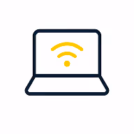 Laptop mit WLAN-Symbol für ortsunabhängiges Lernen