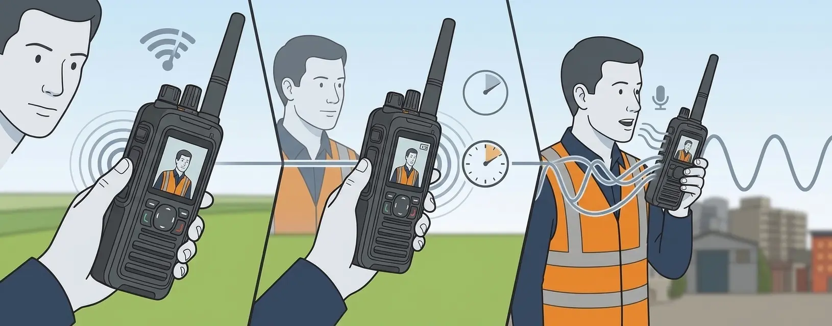 Appuyer sur le bouton PTT du talkie-walkie
