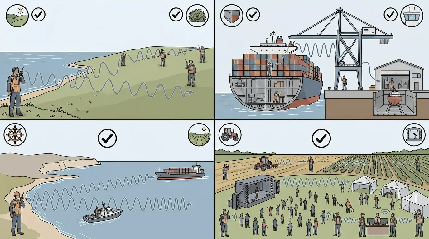 Fréquence VHF maritime, champs, grande distance