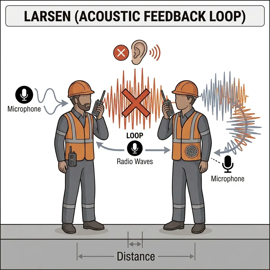 Larsen between two walkie-talkies