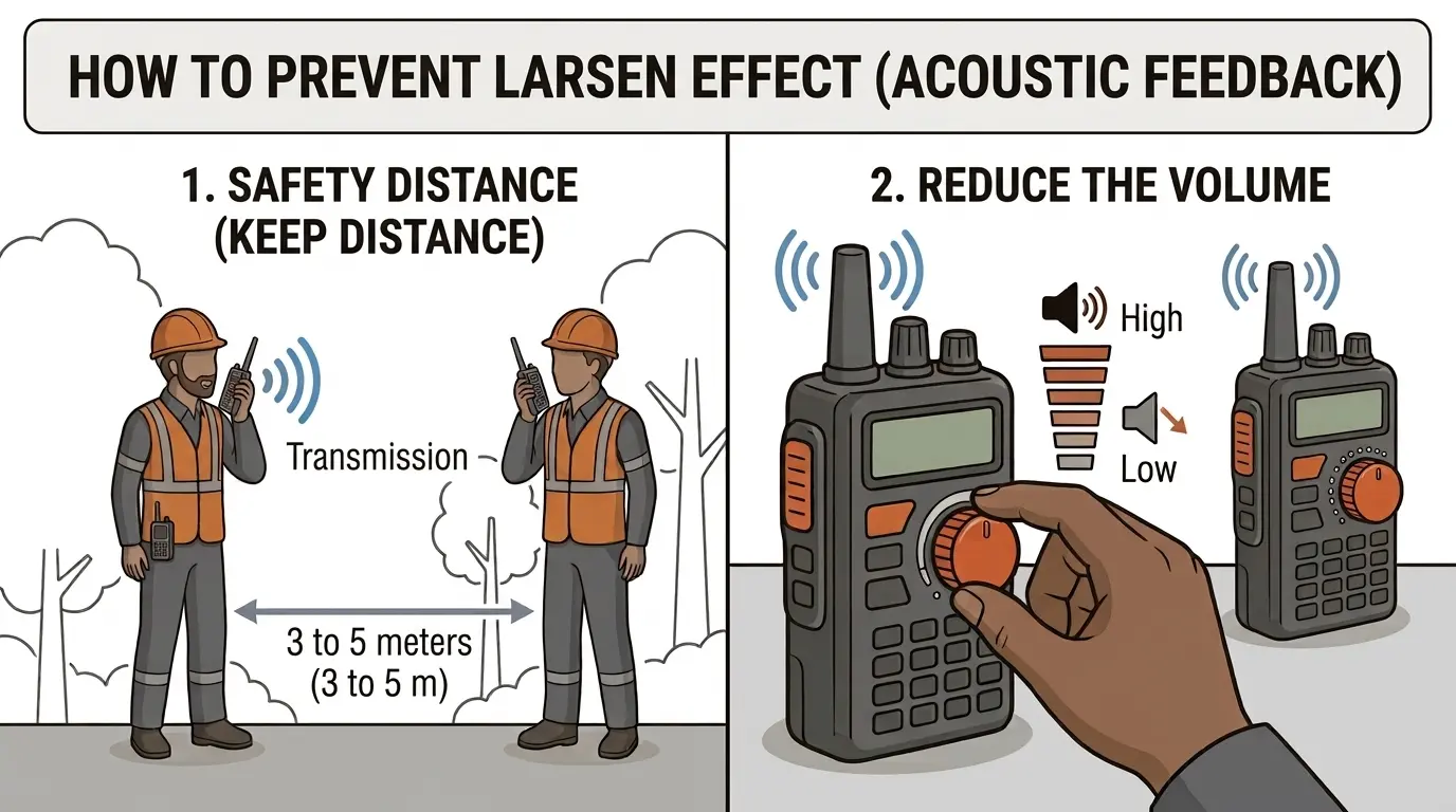 Avoiding Larsen between two talkie-walkies