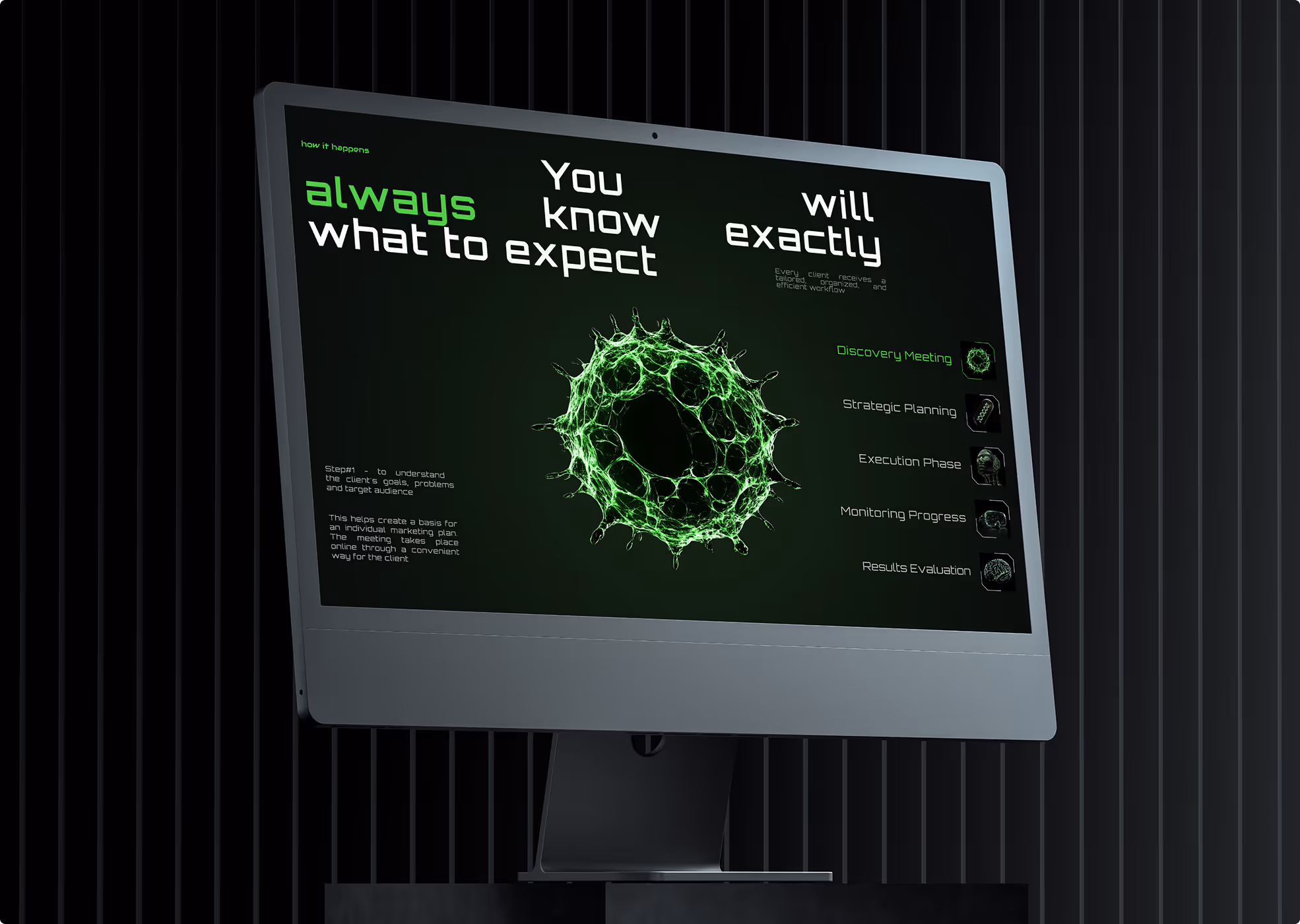 Genova (marketing agency) — process block for desktop. UI/UX design mockup by SOFTWEB