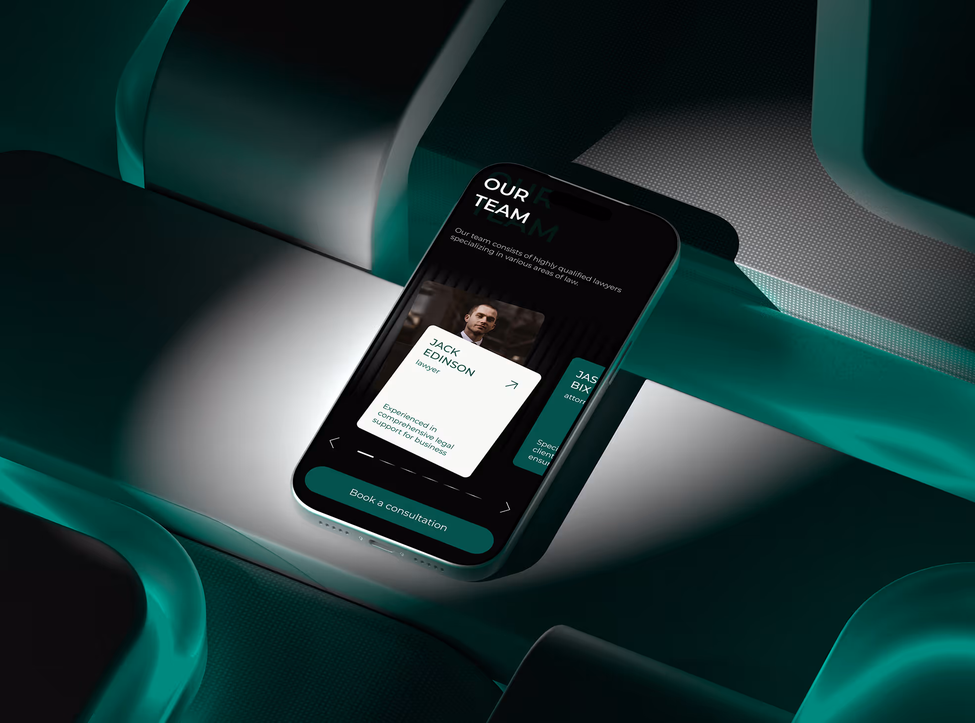 Unique law solutions (law firm) — TEAM page for mobile .UI/UX design mockup by SOFTWEB