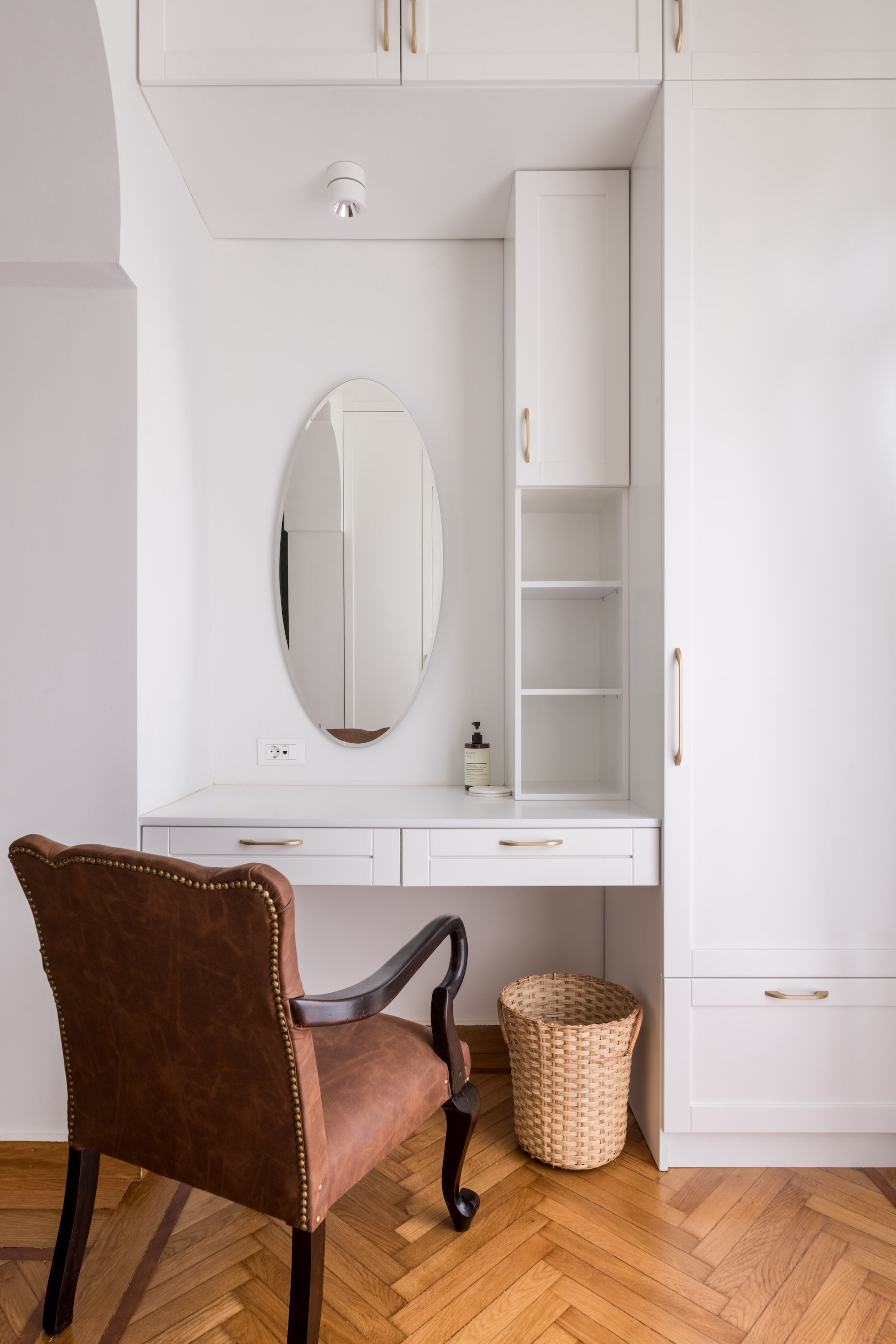 Bedroom vanity area at The Hive apartment in Kypseli Athens