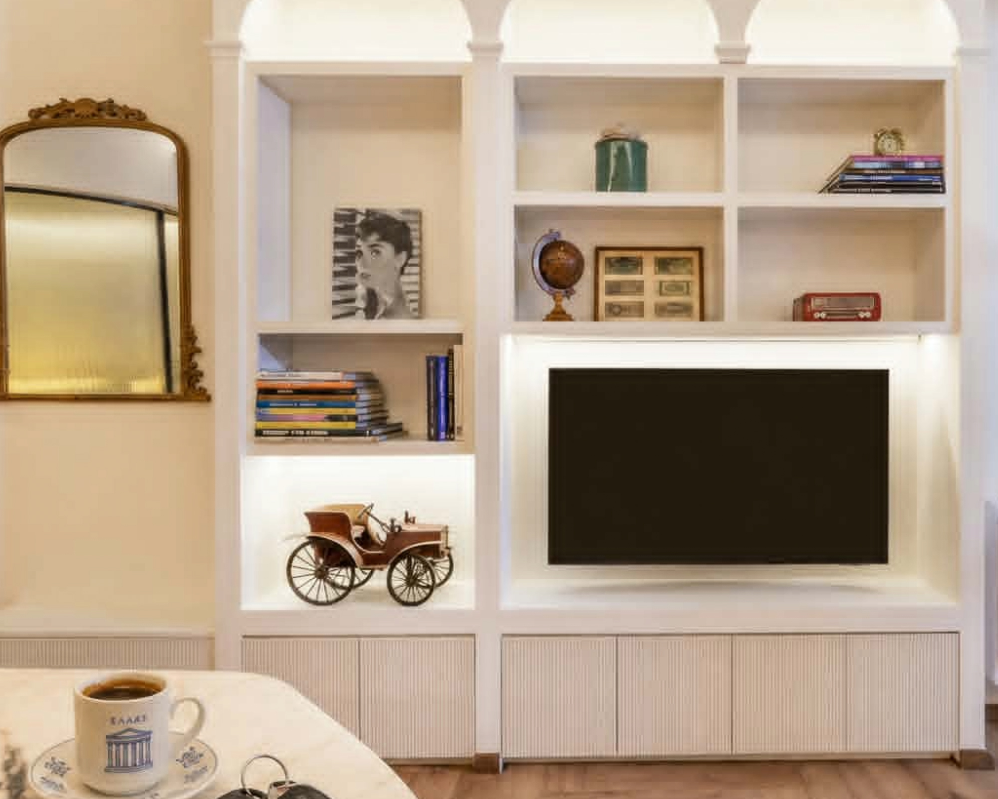 Living room at The Hill residence in Lycabettus with a coffee mug and keys